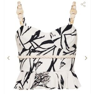 PatBO NWT Peplum Iris Top Black and White Size 4 retail $325